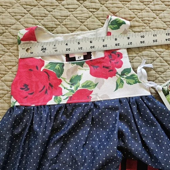 Handmade 4t Floral Rose Polka Dot Jumper Dress Vintage Linens Calico Closet Boho - Picture 7 of 8